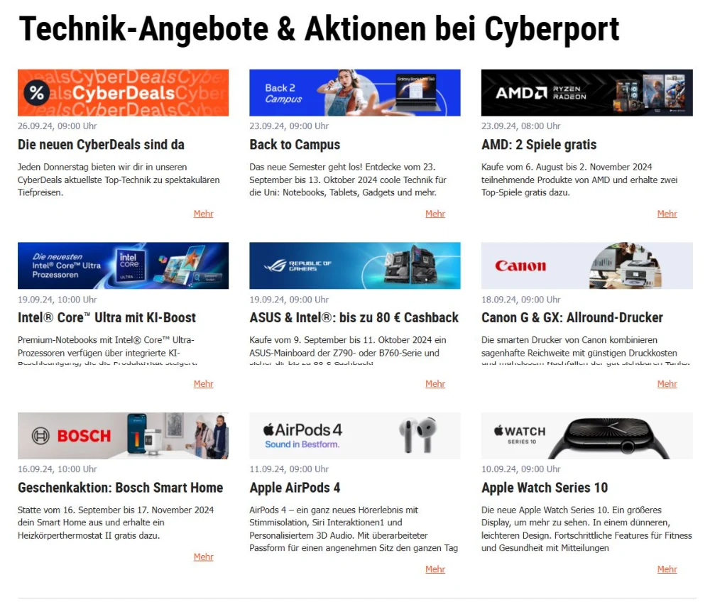 Cyberport Black Friday October 2024 Wöchentliche Angebote, Rabatte, Ermäßigungen und digitale Gutscheine.