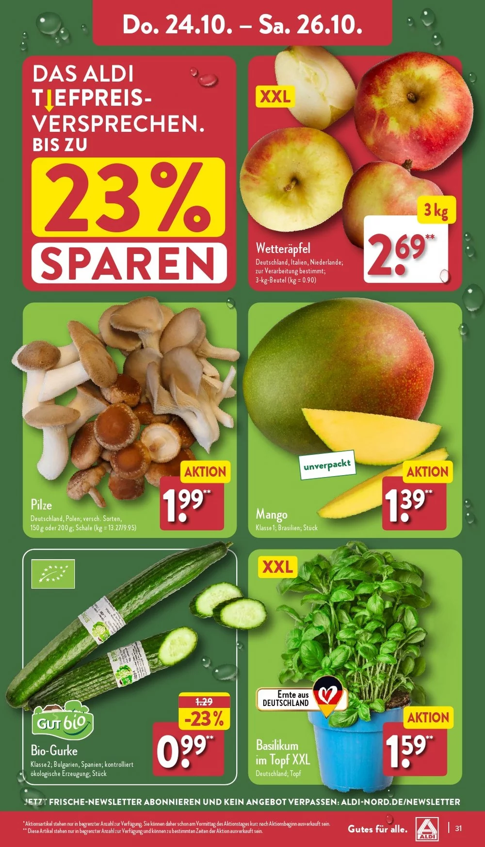 Aldi Nord Prospekt October 2024 Wöchentliche Angebote, Rabatte, Ermäßigungen und digitale Gutscheine.